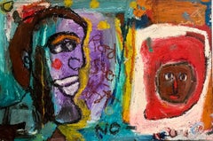 Grande dipinto espressionista Outsider Art Brut Due figure Norris Embry