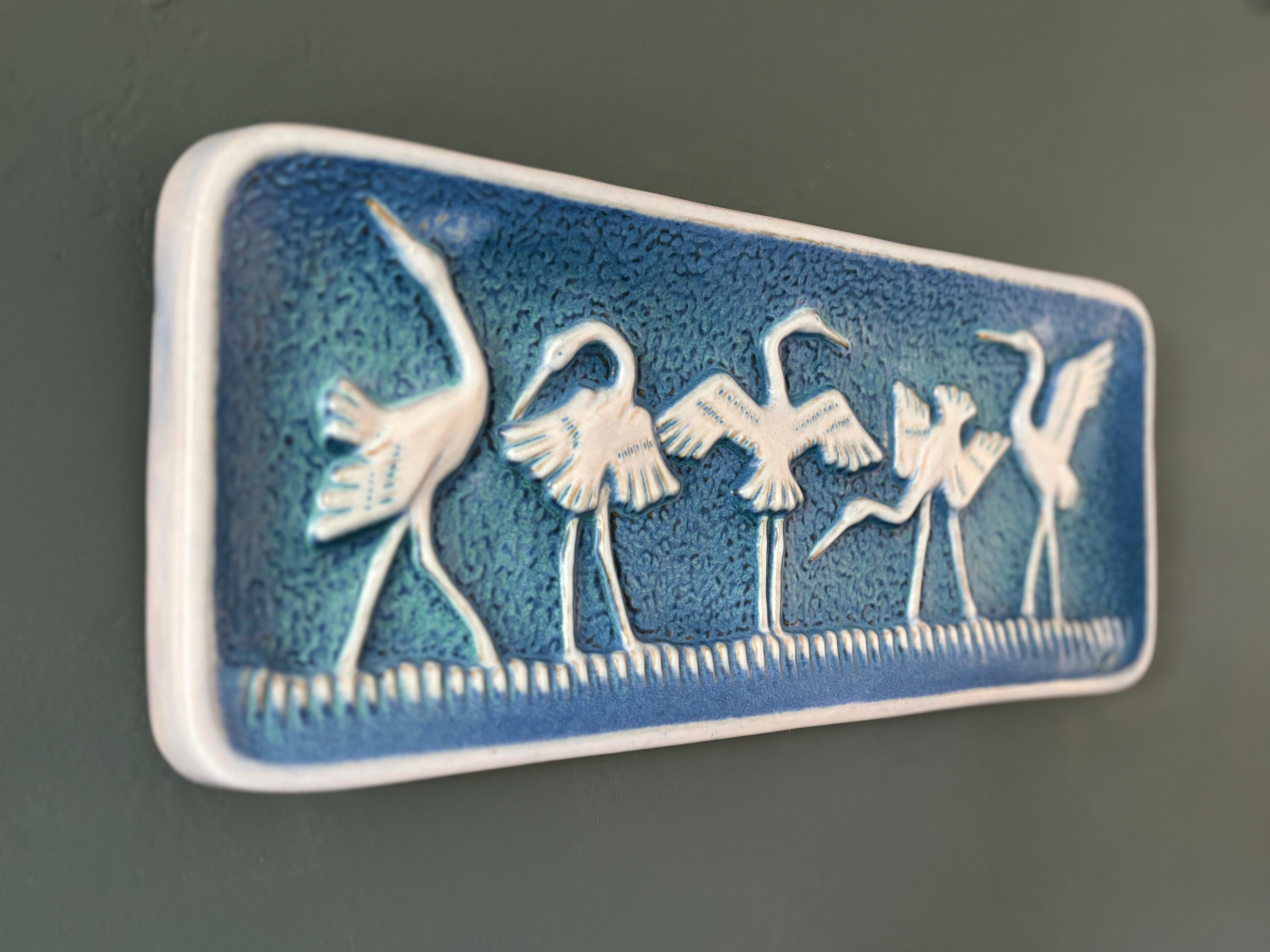 Norrman Motala Blue Crane Ceramic Wall Plaque, 1960s For Sale 1