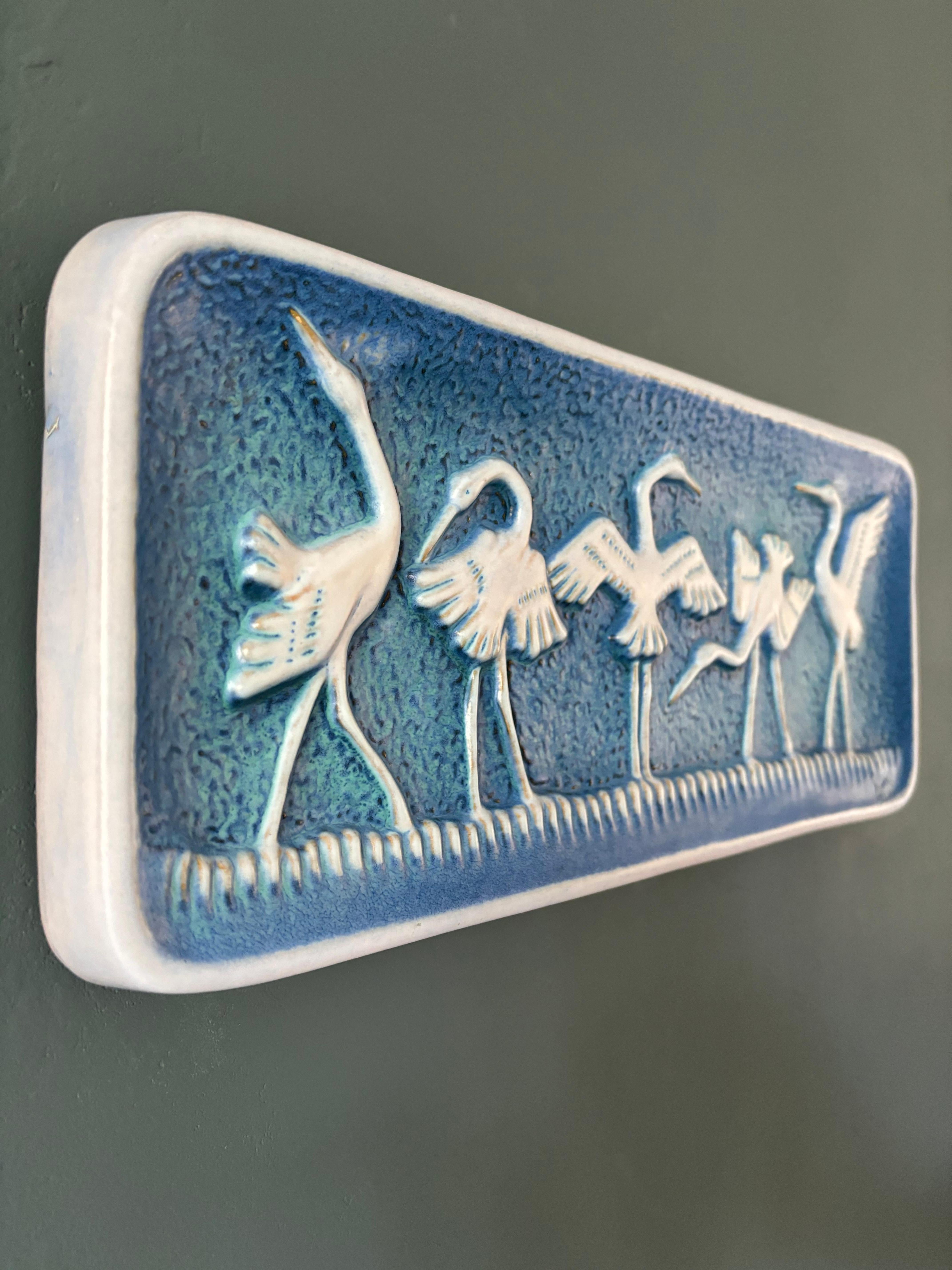 Norrman Motala Blue Crane Ceramic Wall Plaque, 1960s For Sale 2