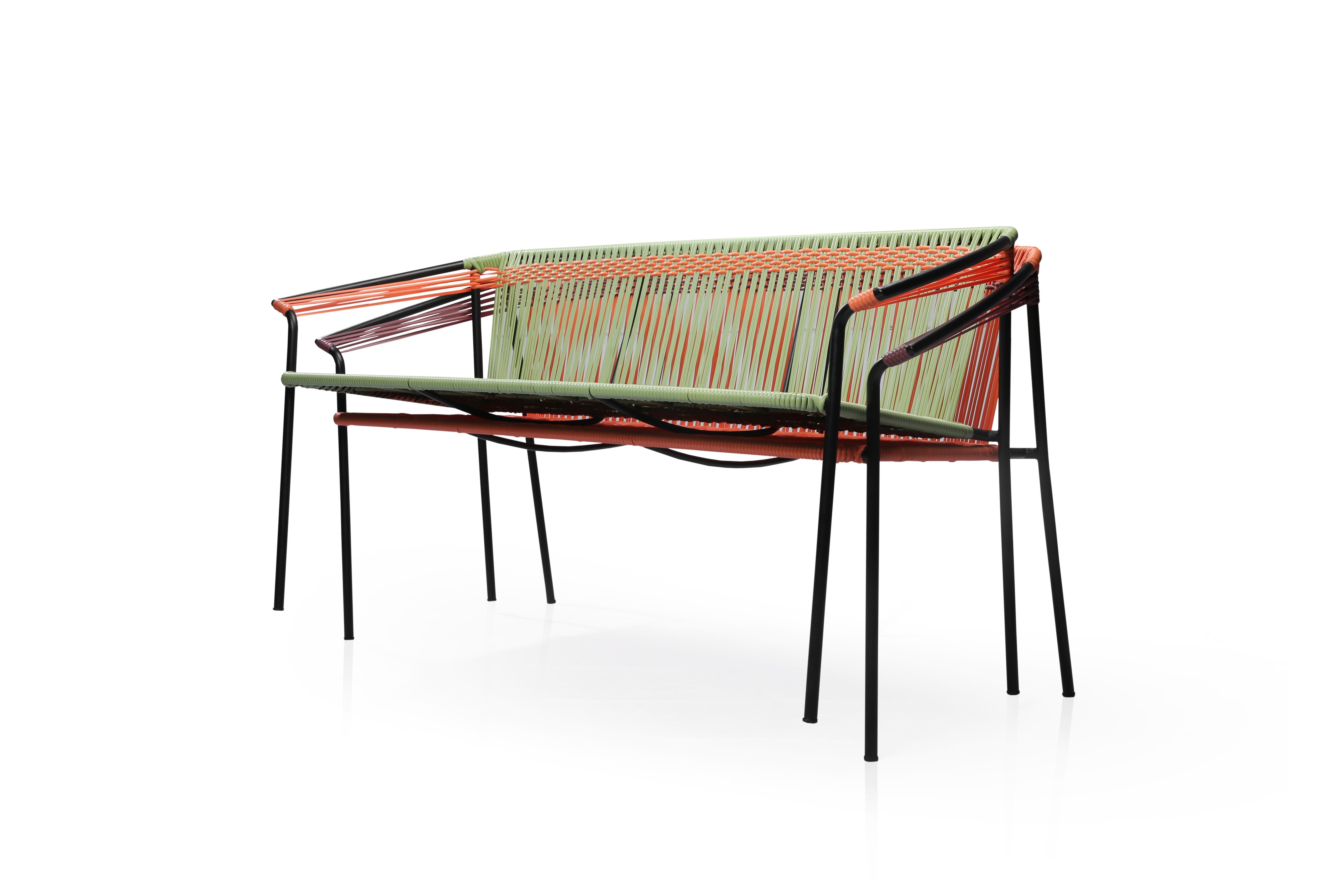 Metal Indoor Outdoor Handwoven Olive 2.5 Seater Loveseat by Frida & Blu