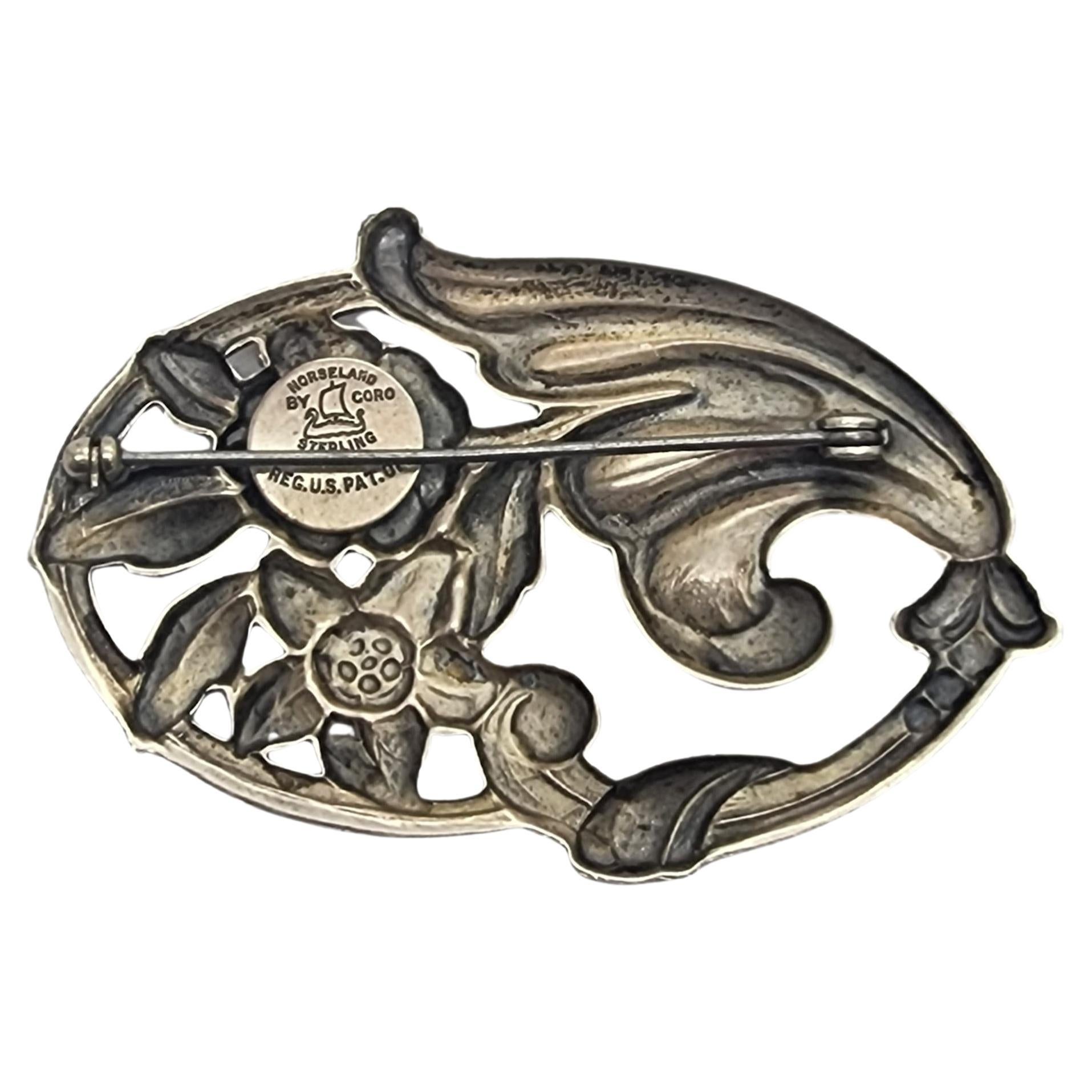 Broche/épingle à fleur ovale en argent sterling Norseland par Coro n° 15191
