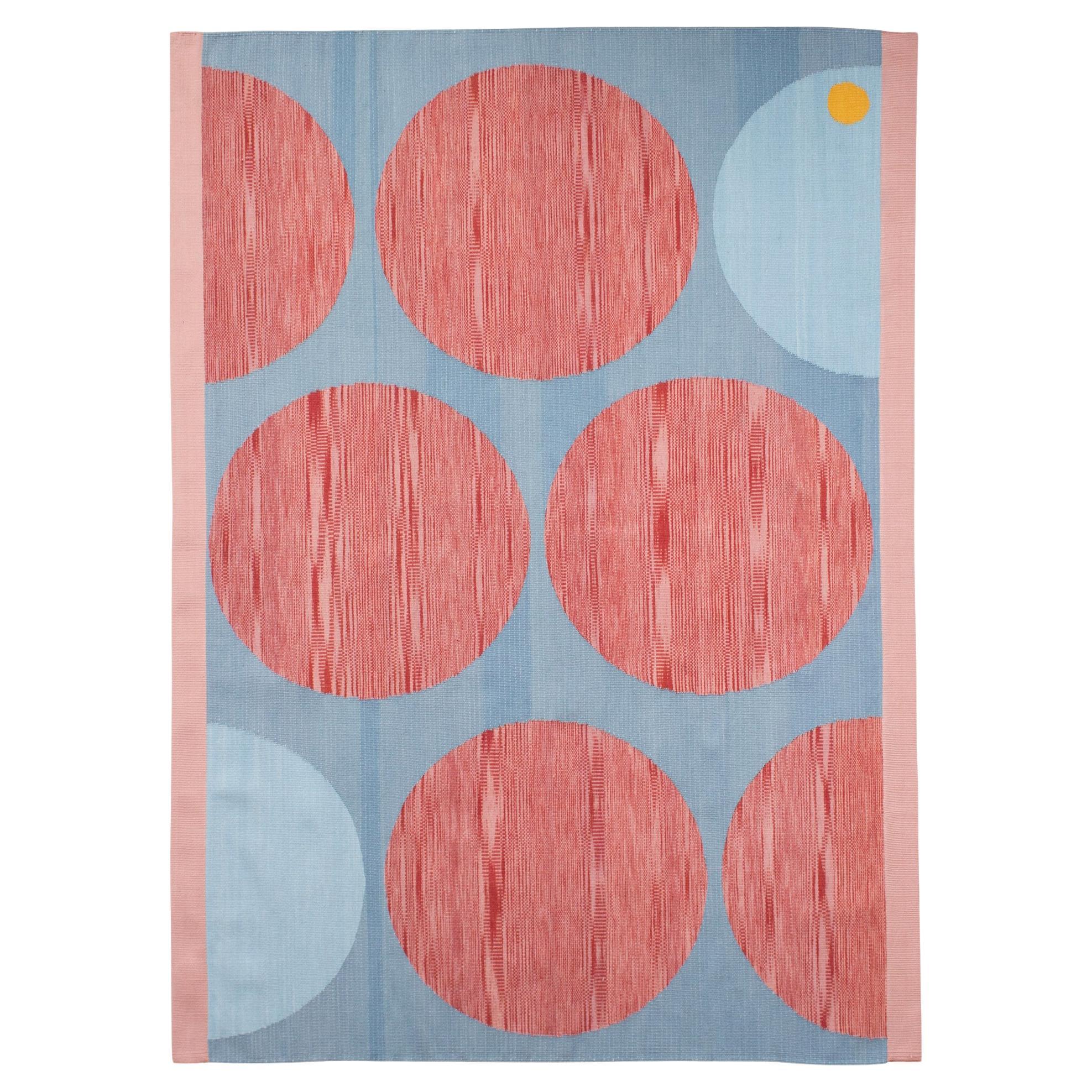 Norte Kreisförmiger Teppich, handgewebt, geometrisch, farbenfroher blau-roter Wolle 36"x51"