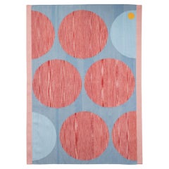 Norte Circle Area Rug, Hand-Woven Geometric Colorful Blue Red Wool 36"x51"