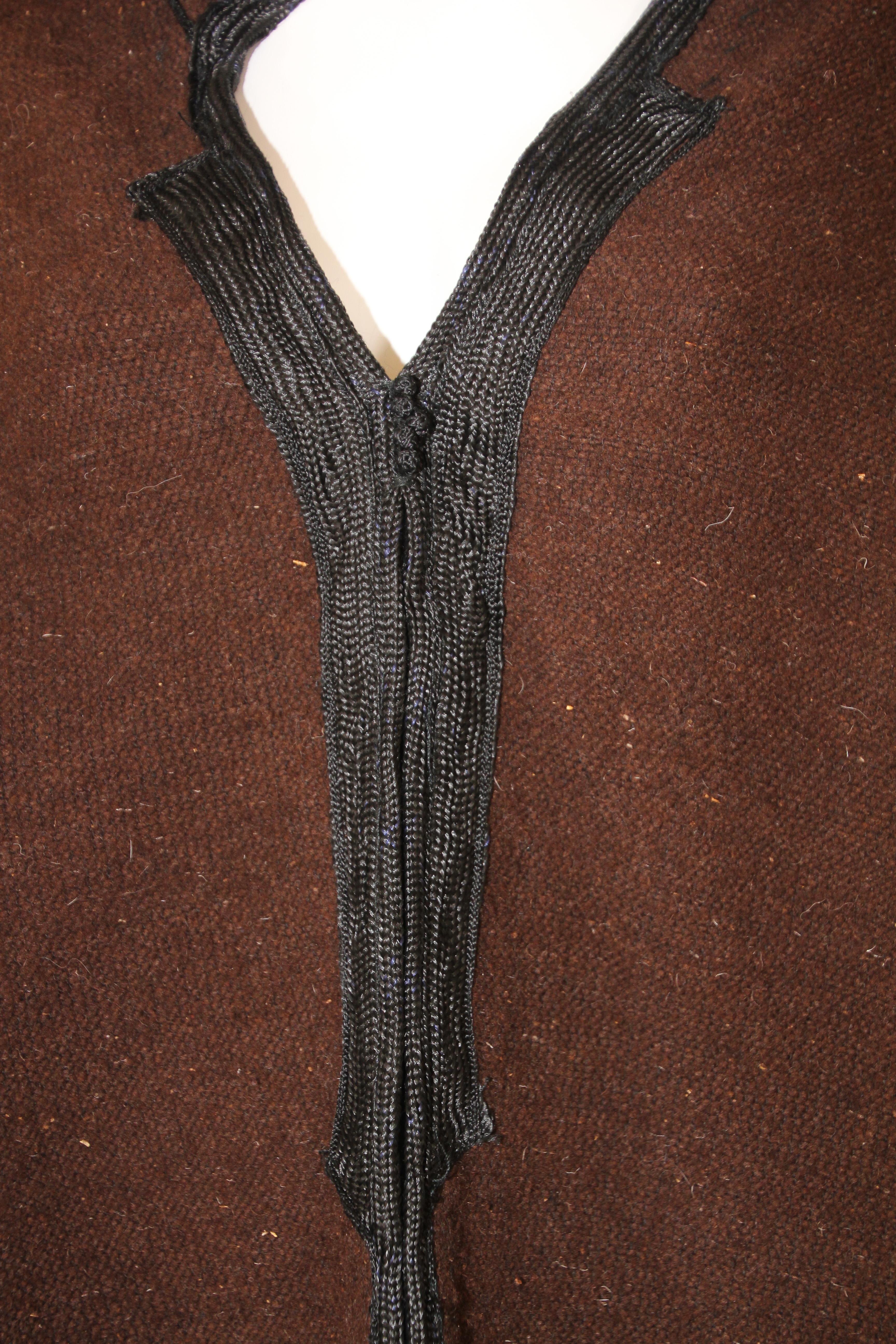North Africa Berber Ethnic Moroccan Burnous Brown Wool Cape In Good Condition In North Hollywood, CA