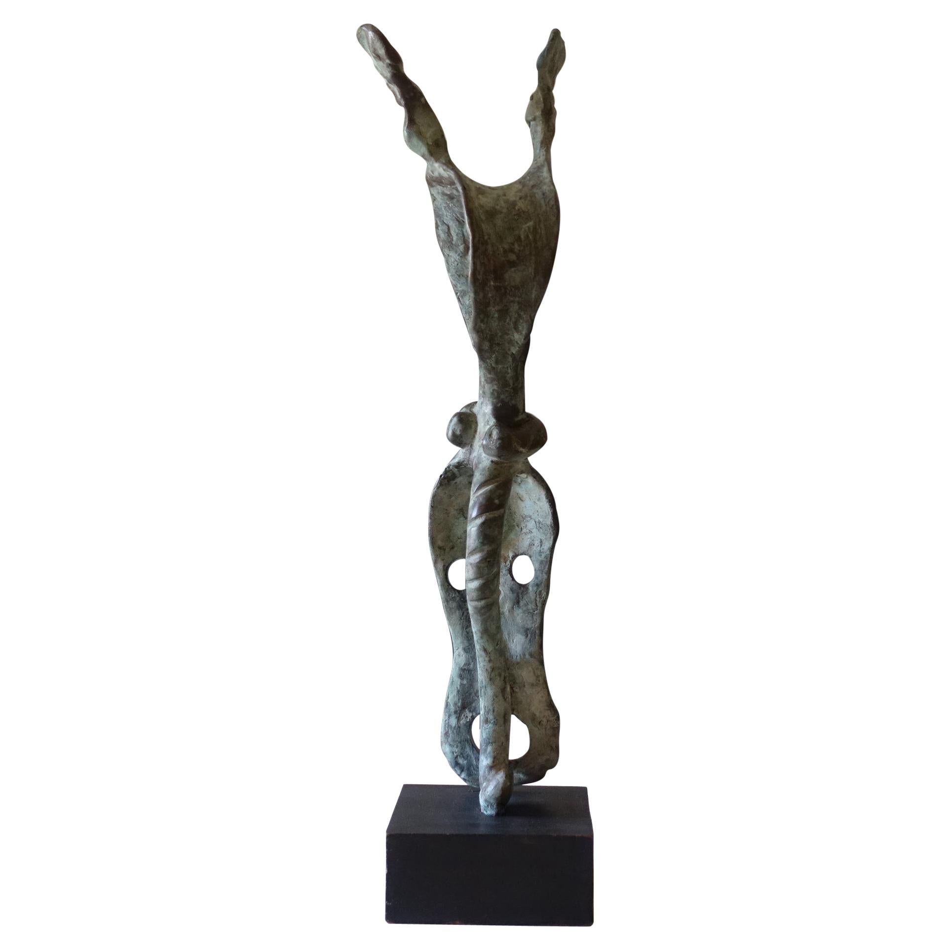 North African 1970's Bronze Abstract Sculpture on Wood Base For Sale