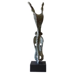 North African 1970's Bronze Abstract Sculpture on Wood Base
