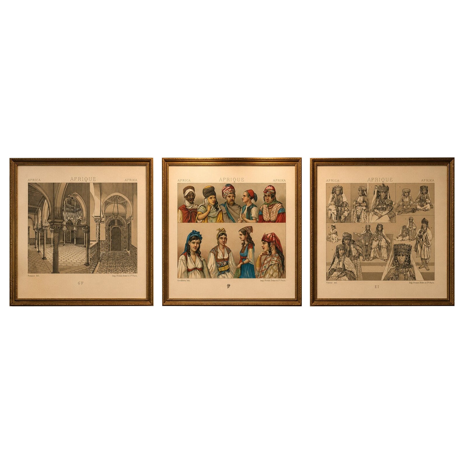 North African Architecture & Costume, Racinet Afrique Plates, Set of 3, 1888