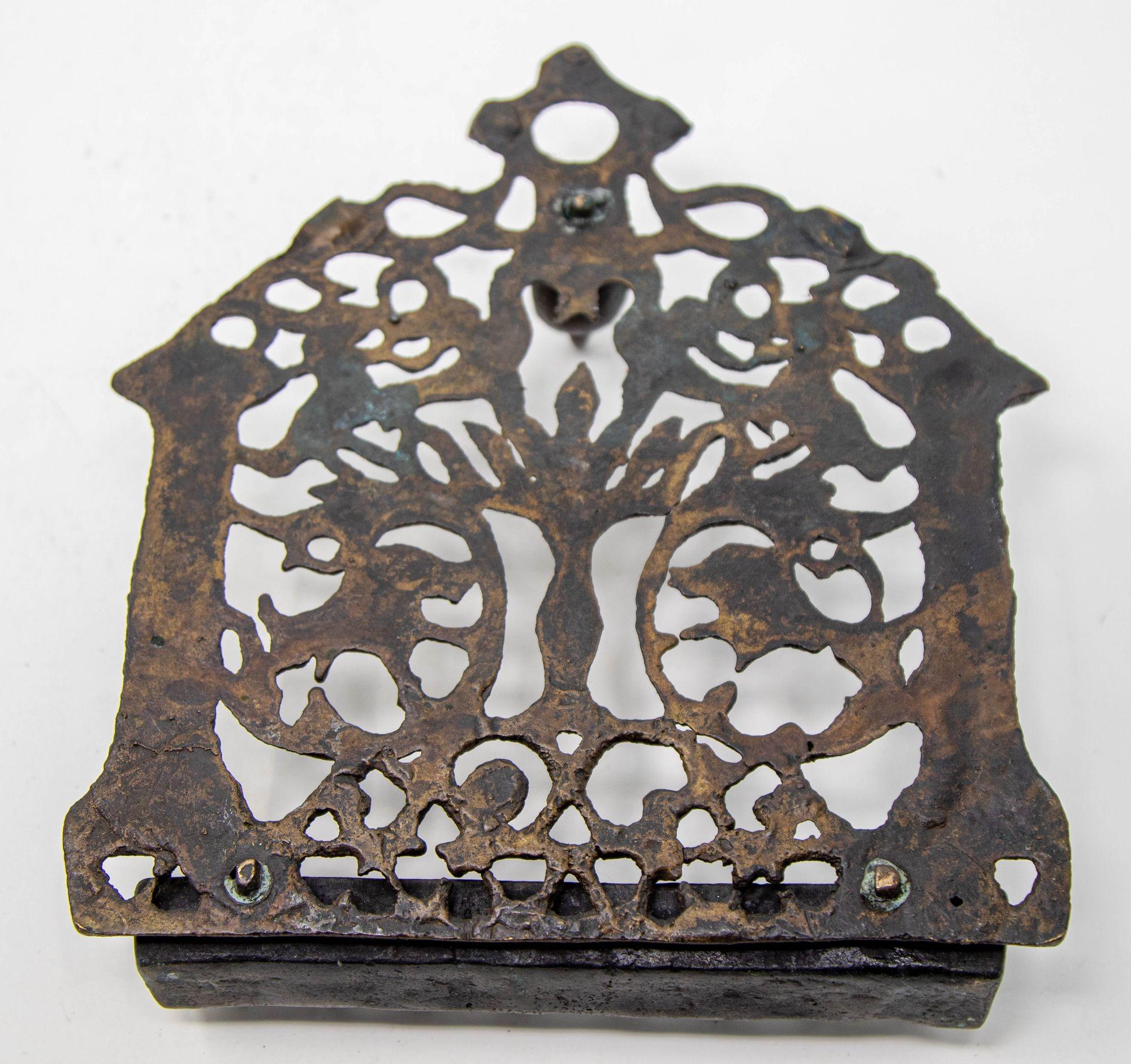 North-African Brass Hanukkah Lamp Menorah Oil Lamp Judaica Morocco 19th C. For Sale 2