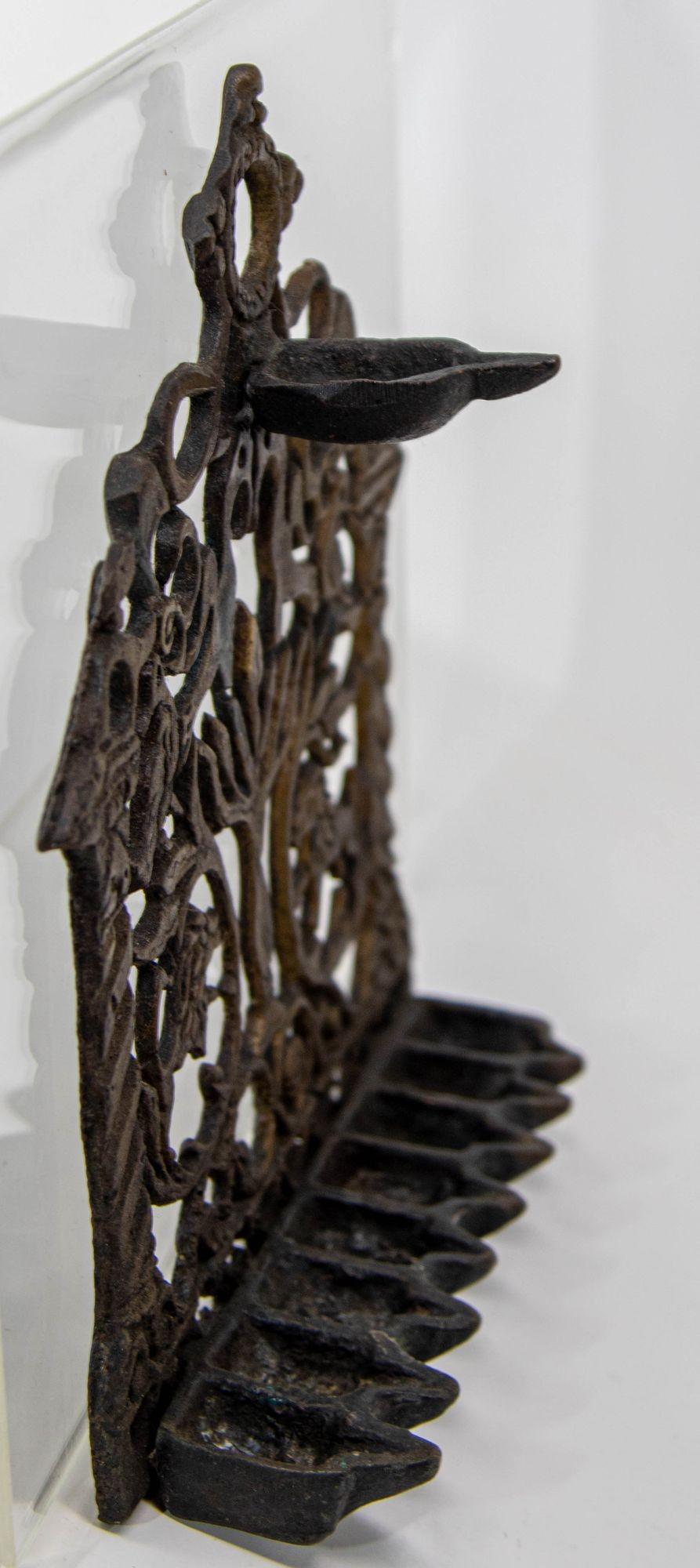 Moroccan North-African Brass Hanukkah Lamp Menorah Oil Lamp Judaica Morocco 19th C. For Sale