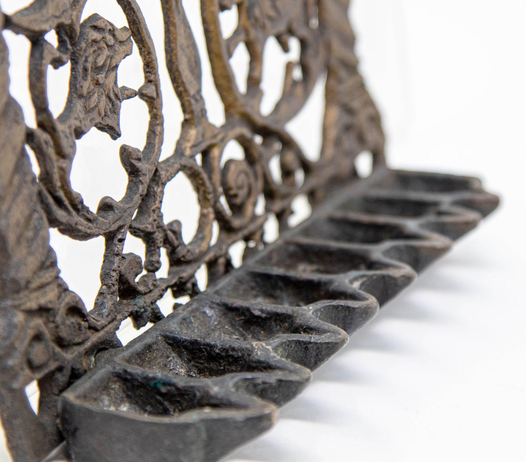 20th Century North-African Brass Hanukkah Lamp Menorah Oil Lamp Judaica Morocco 19th C. For Sale