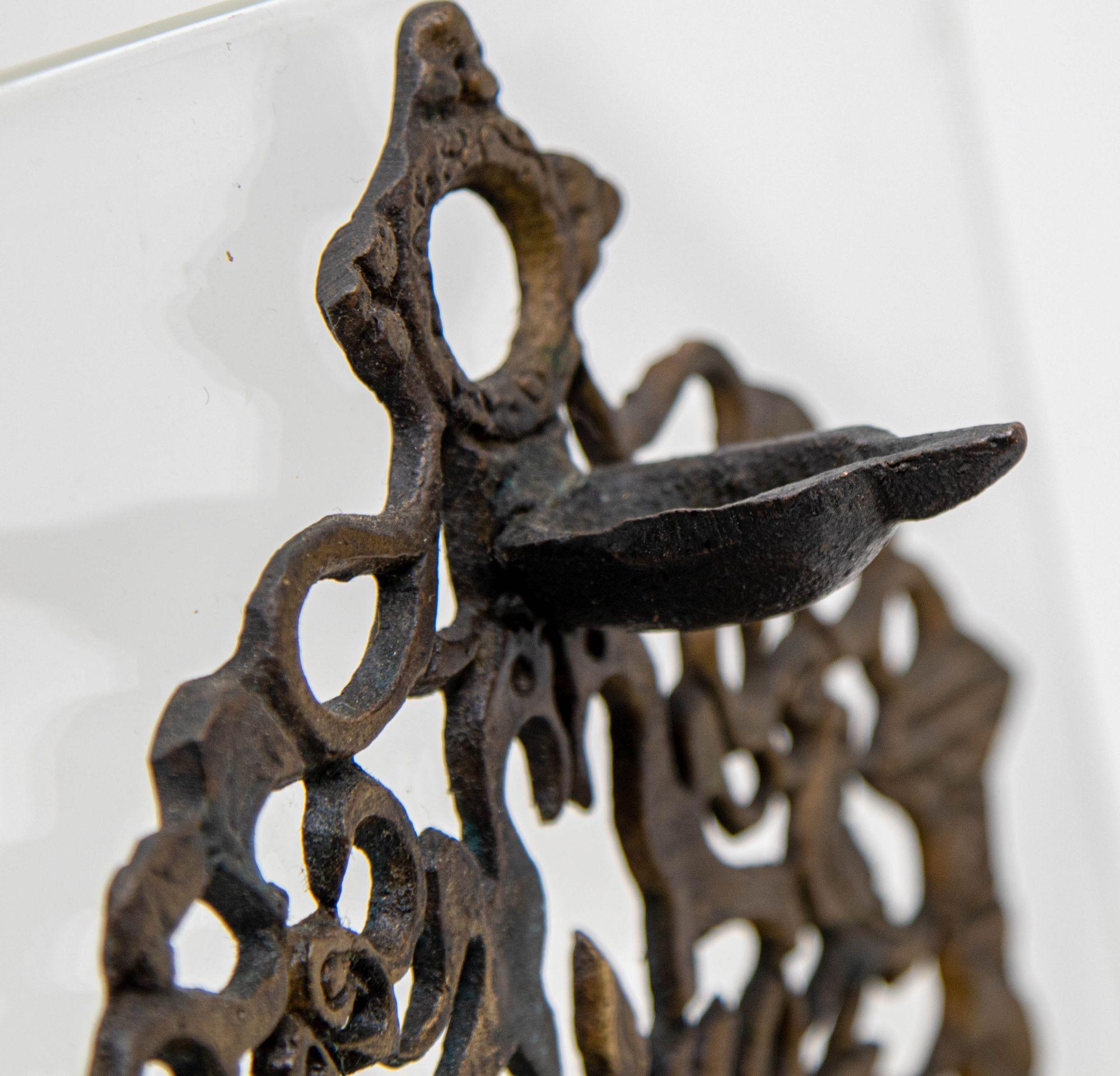 Bronze North-African Brass Hanukkah Lamp Menorah Oil Lamp Judaica Morocco 19th C. For Sale