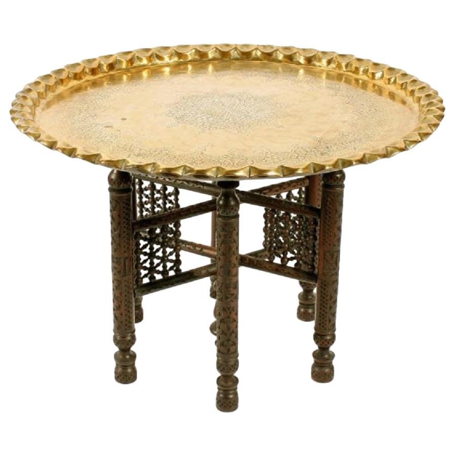 North African Brass Tray Table, 20th Century For Sale