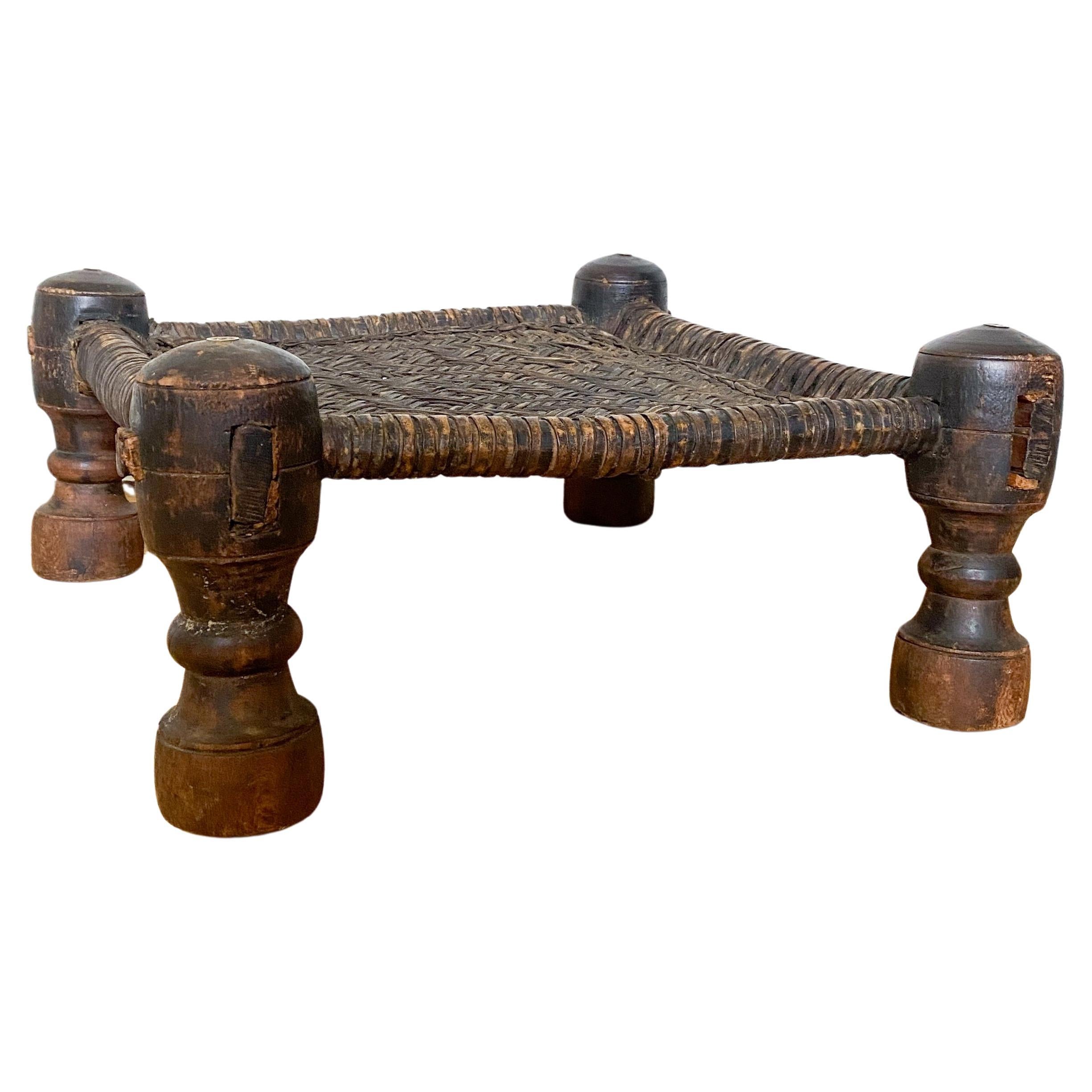 North African Carved Wood Low Chair Stools For Sale