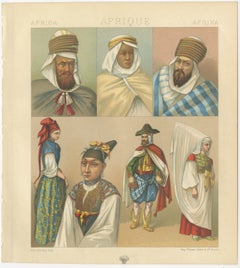 North African Costumes Algeria, Racinet Afrique Chromolithograph, 1888