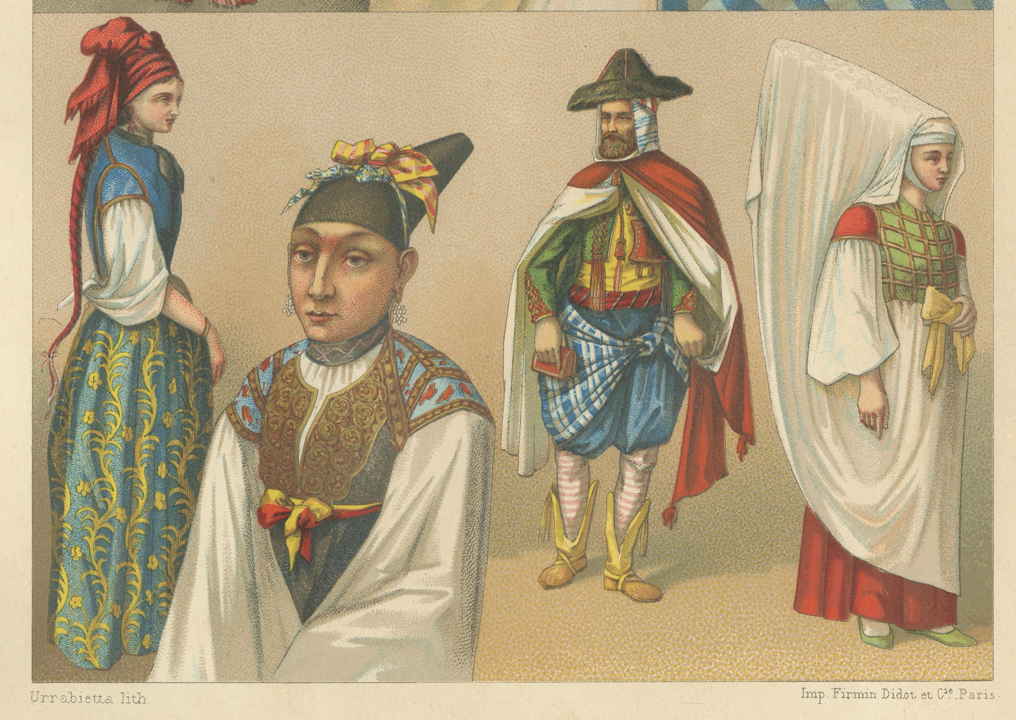 North African Costumes Algeria, Racinet Afrique Chromolithograph, 1888