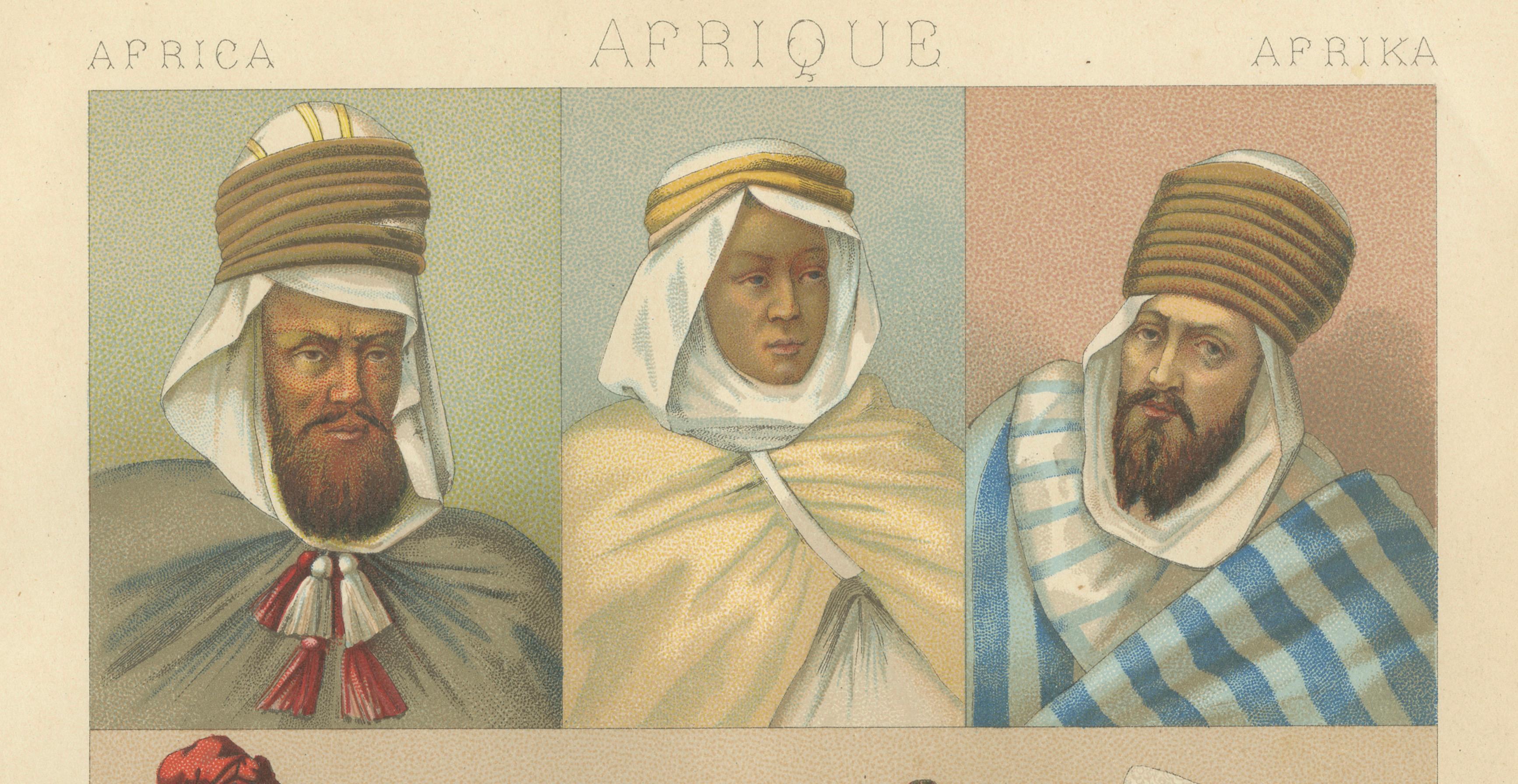 North African Costumes Algeria, Racinet Afrique Chromolithograph, 1888