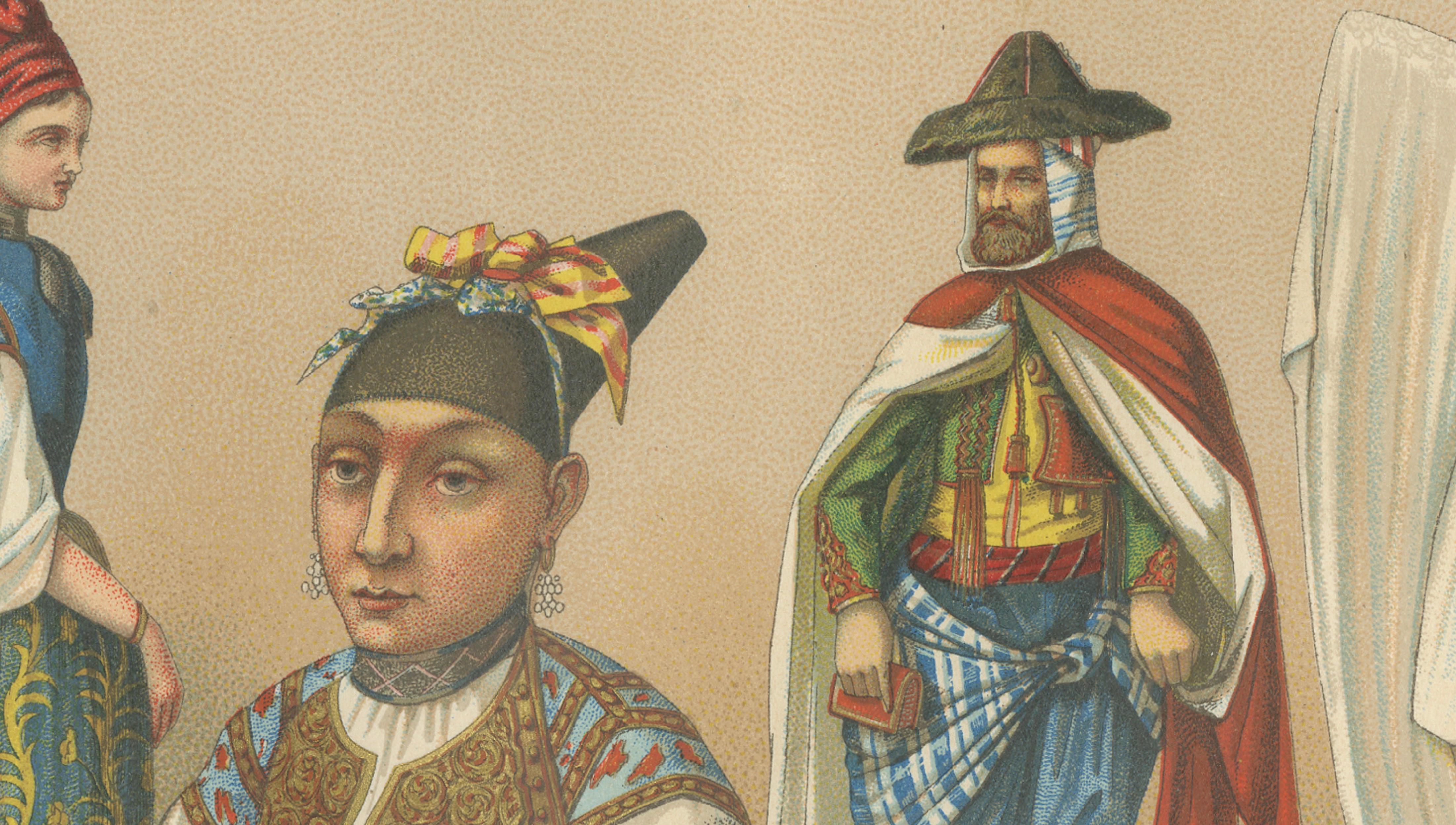 North African Costumes Algeria, Racinet Afrique Chromolithograph, 1888