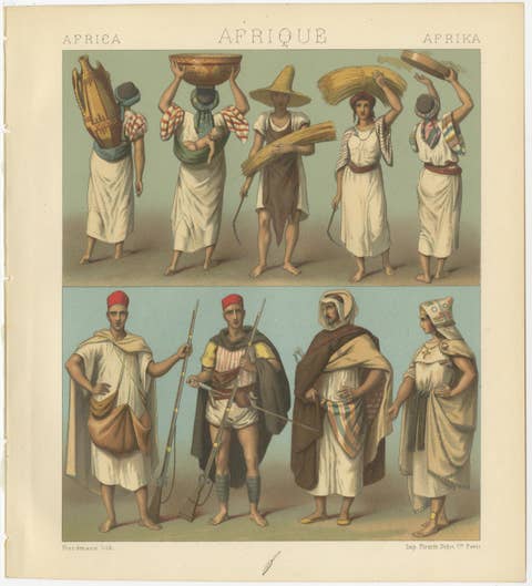 North African Costumes & Figures, Racinet Afrique Plates, Set of 2, 1888