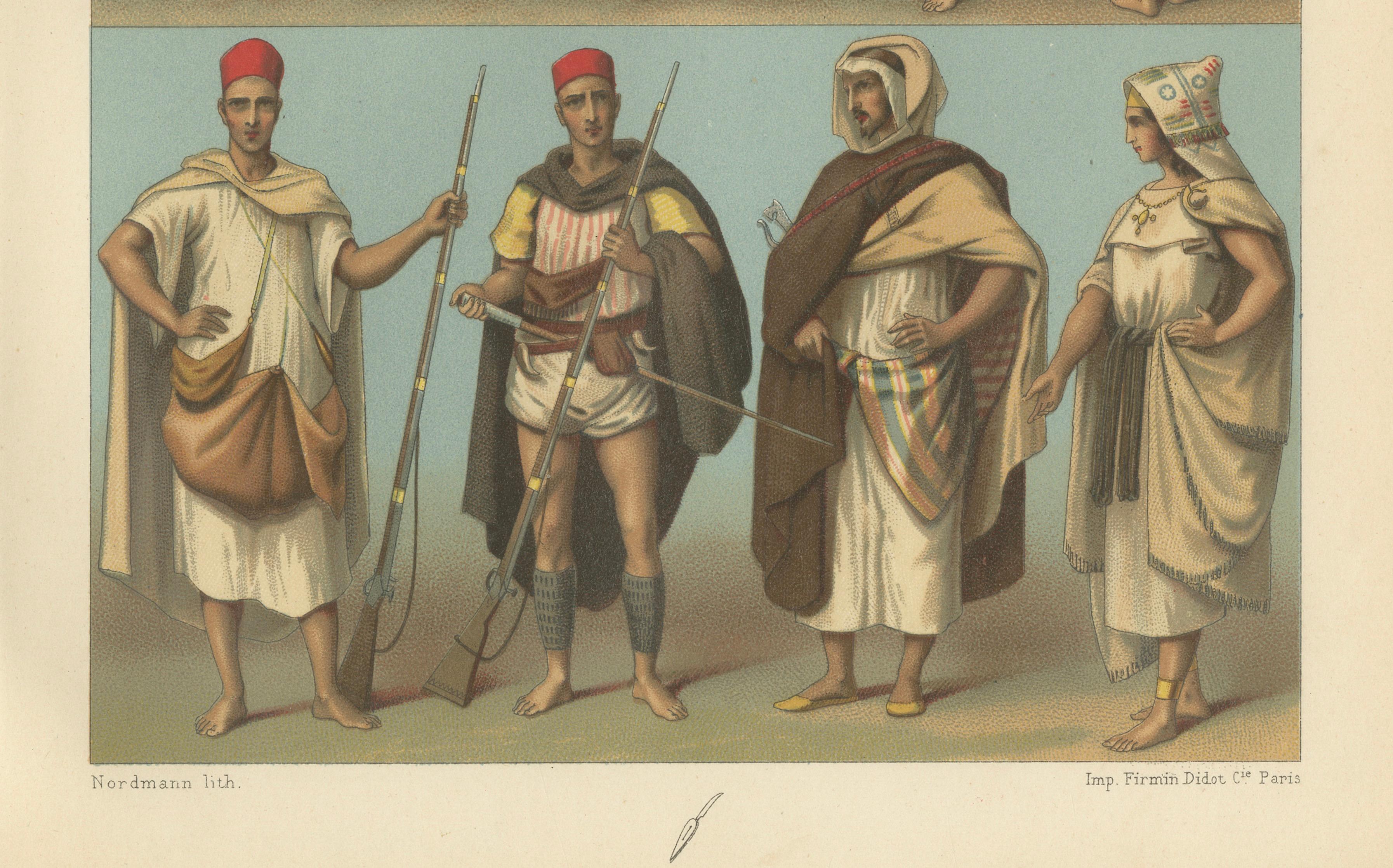 North African Costumes & Figures, Racinet Afrique Plates, Set of 2, 1888