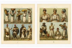 North African Costumes & Figures, Racinet Afrique Plates, Set of 2, 1888