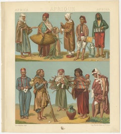 North African Costumes & Figures Set of 4, Racinet Afrique Plates, 1888