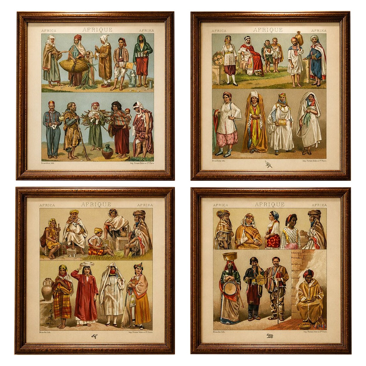 North African Costumes & Figures Set of 4, Racinet Afrique Plates, 1888