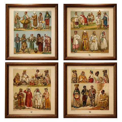 North African Costumes & Figures Set of 4, Racinet Afrique Plates, 1888