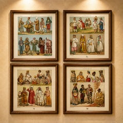 North African Costumes & Figures Set of 4, Racinet Afrique Plates, 1888