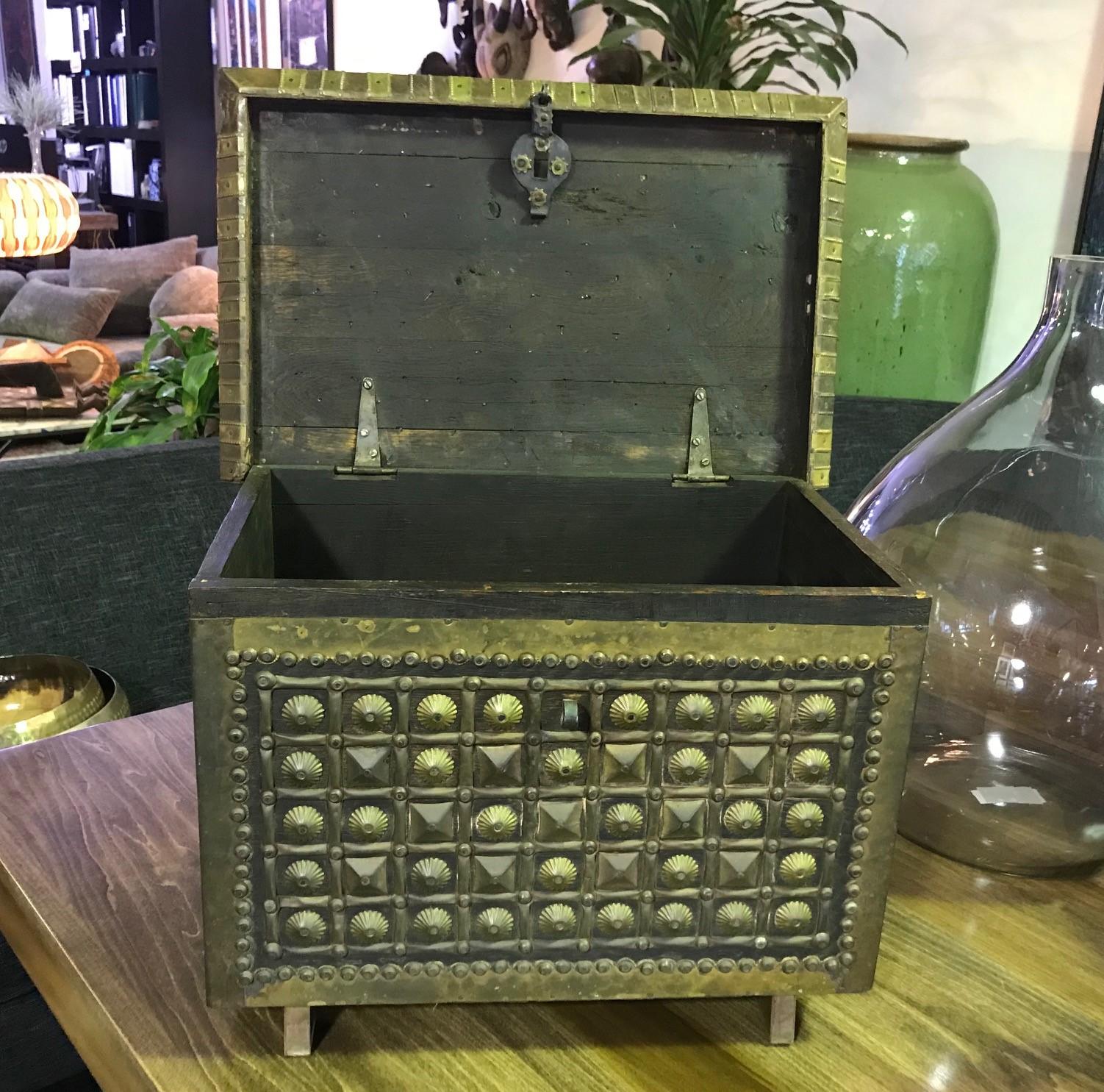 North African Moorish Wood and Hammered Brass Decorated Box Coffer 2