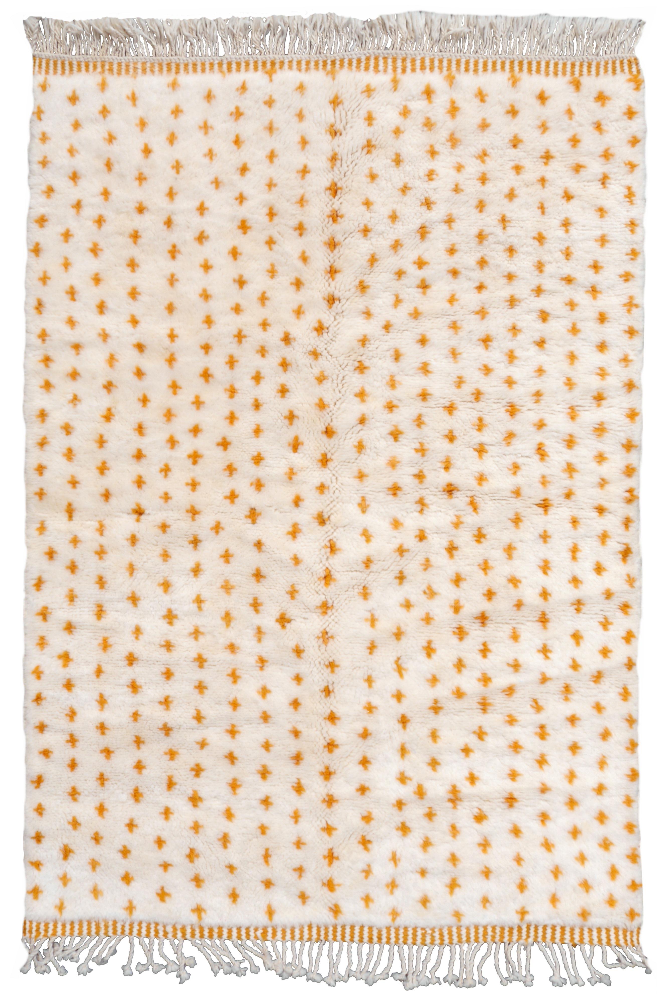 Alfombra Bereber Marroquí Norteafricana Lana Blanca Naranja Anudada a Mano en venta 3