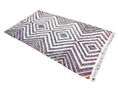 North African Moroccan Berber Rug Zig Zag Kilim Design Wool White, Pink