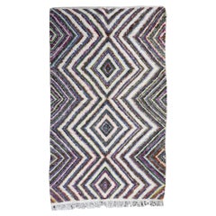 North African Moroccan Berber Rug Zig Zag Kilim Design Wool White, Pink