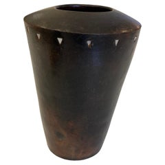 Retro North African Patinated Terracotta Vase With Bone Inlay, 
