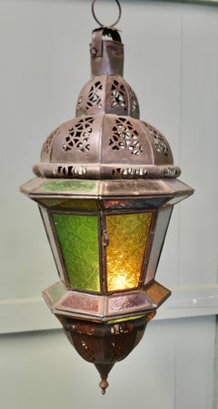 North African Stained Glass Hanging Lantern Lamp Shade