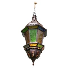 North African Stained Glass Hanging Lantern Lamp Shade