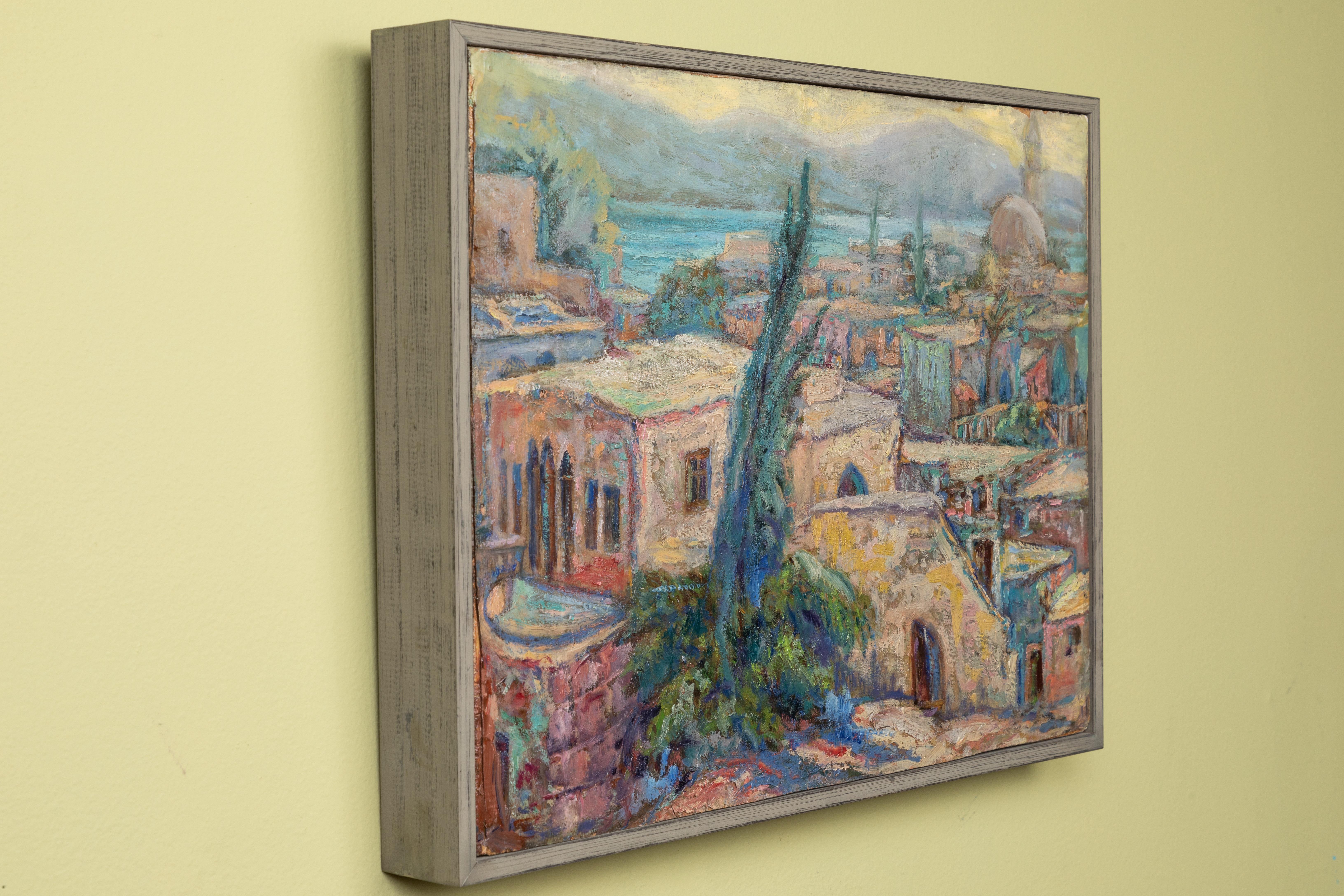 North African Waterfront Painting In Good Condition For Sale In Los Angeles, CA