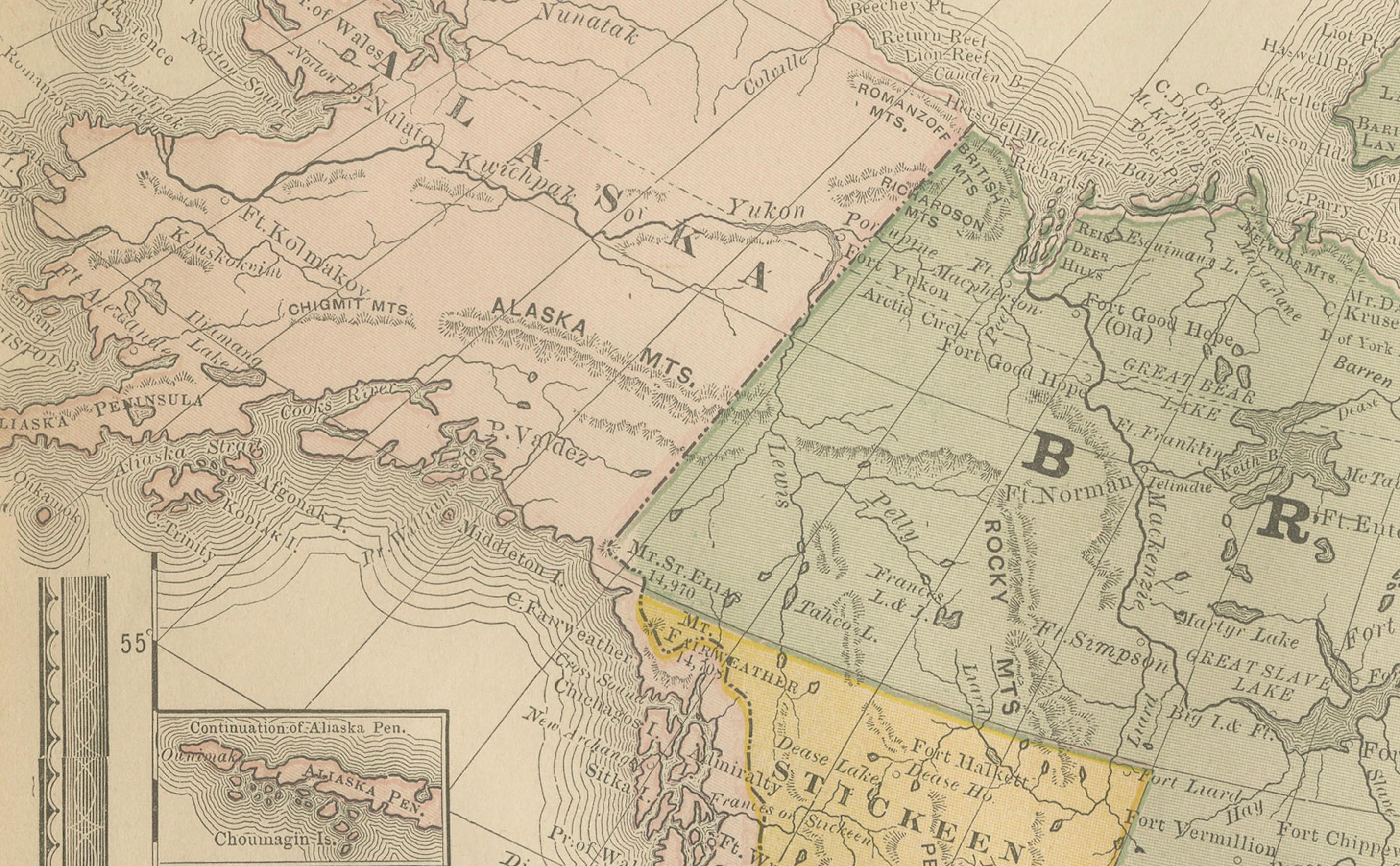 Antike Karte von Nordamerika - Rand McNally, ca. 1888

Diese antike Karte von Nordamerika, herausgegeben von Rand, McNally & Co. um 1888, bietet einen umfassenden Überblick über den Kontinent in einer Zeit des raschen politischen, territorialen und