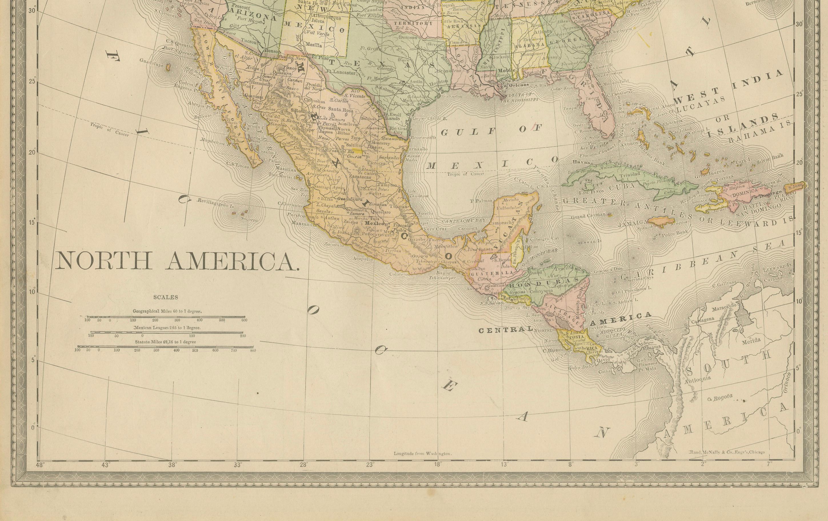 Antike Eisenbahnkarte von Nordamerika, ca. 1888 - USA, Kanada und Mexiko (Papier) im Angebot
