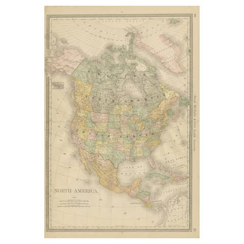 North America Antique Railroad Map c.1888 – U.S., Canada & Mexico