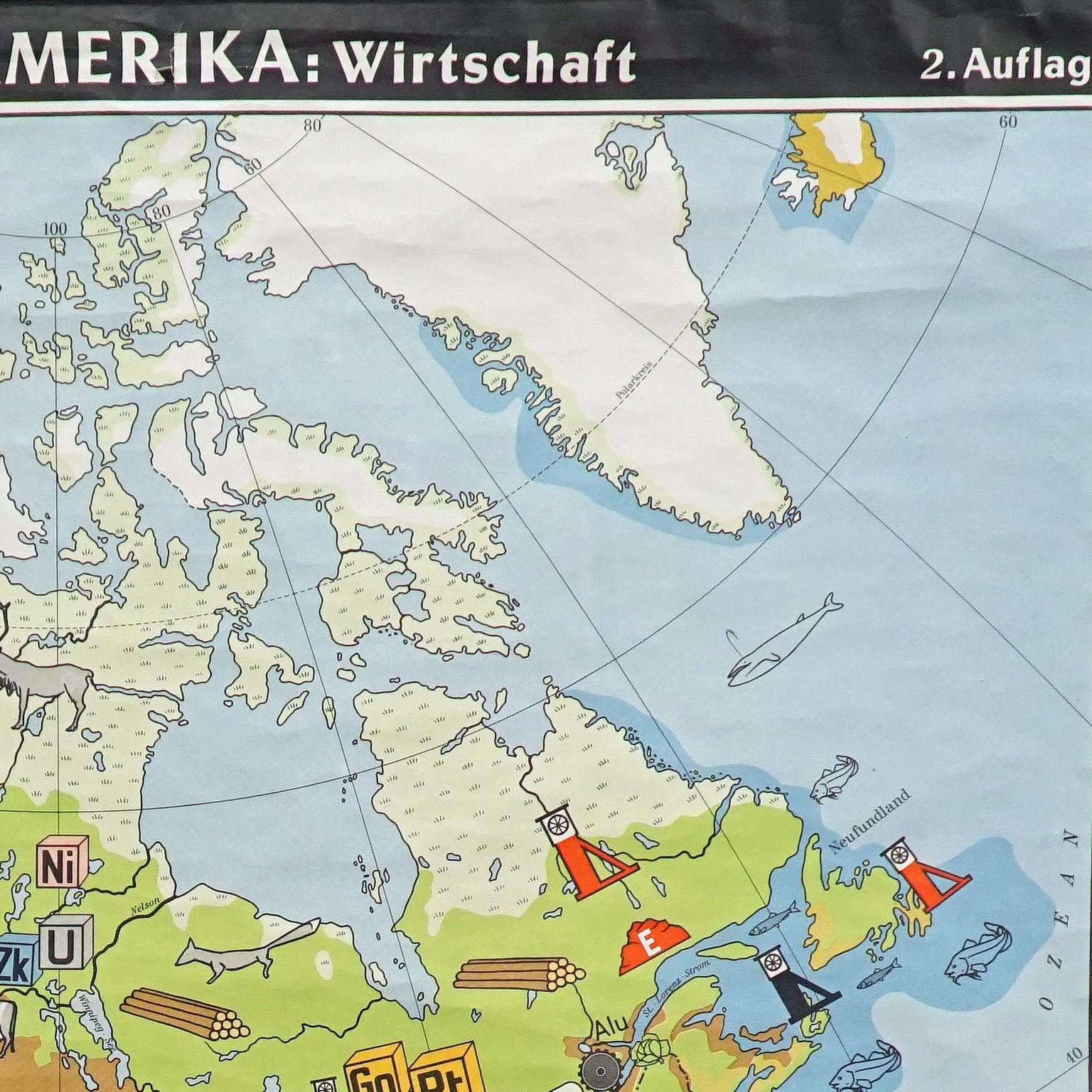 Nordamerikanische Karte Economy-Wandtafel, Rollbar, Vintage-Wandplakat (Land) im Angebot