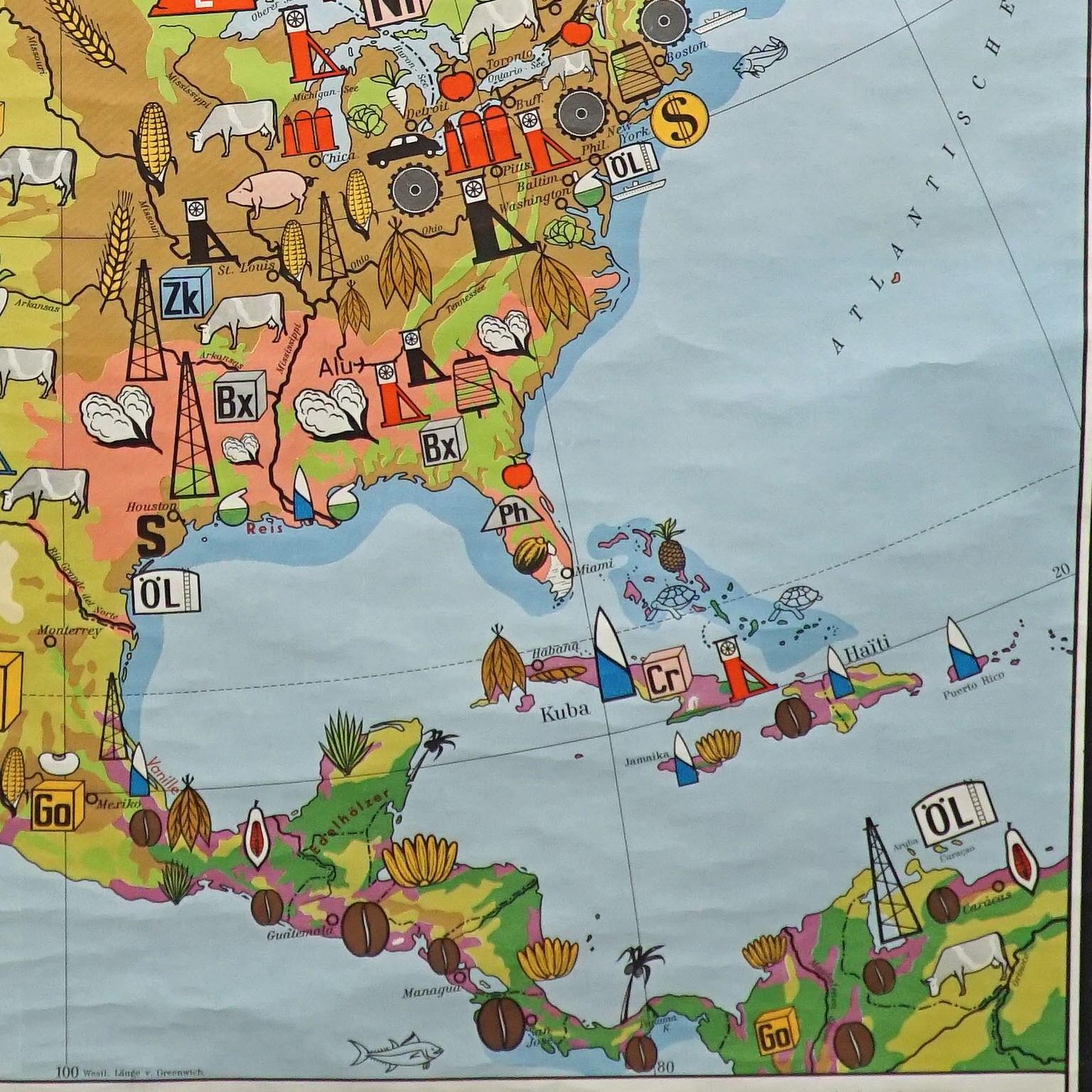 Nordamerikanische Karte Economy-Wandtafel, Rollbar, Vintage-Wandplakat im Zustand „Gut“ im Angebot in Berghuelen, DE