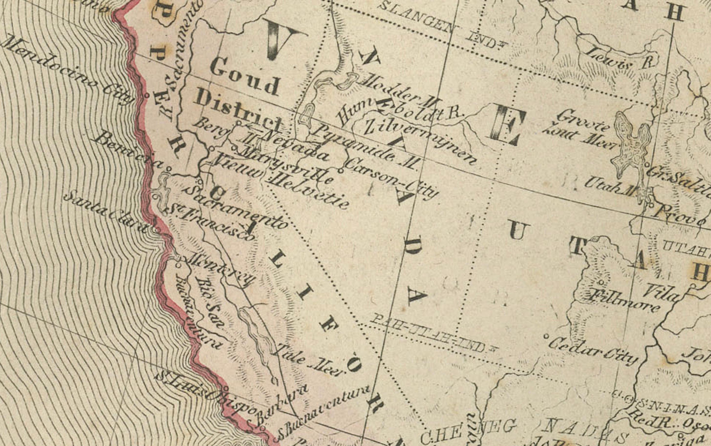 Mappa del Nord America con Stati Uniti, Canada e Messico - Nieuwe Hand-Atlas, 1876

Questa mappa finemente incisa del XIX secolo di 