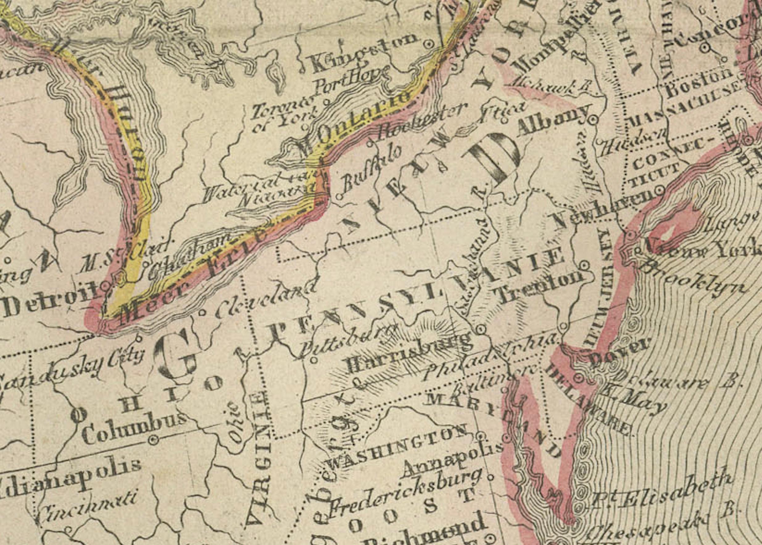 Carta Mappa del Nord America con Stati Uniti, Canada e Messico - Nieuwe Hand-Atlas, 1876 in vendita