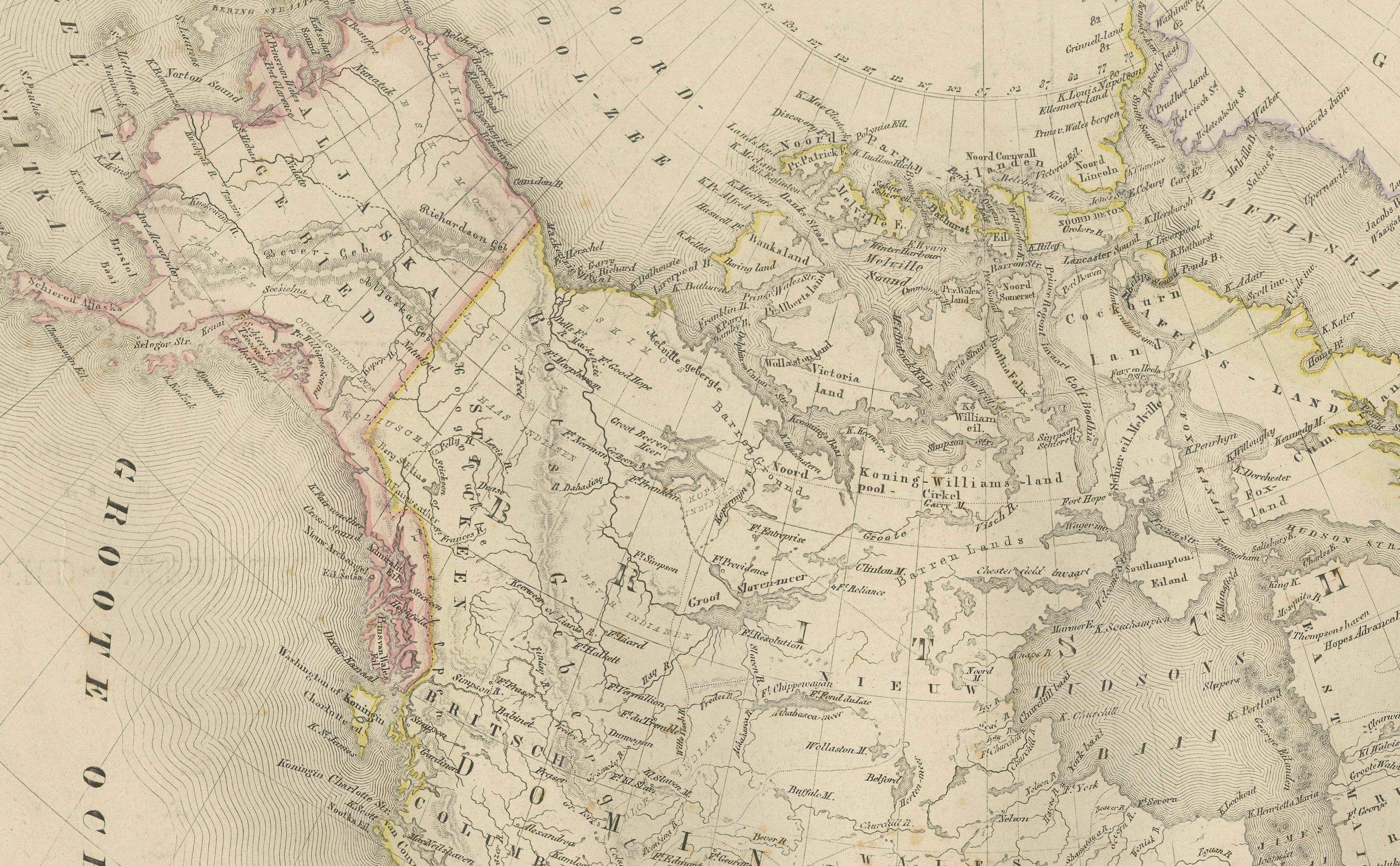 Mappa del Nord America con Stati Uniti, Canada e Messico - Nieuwe Hand-Atlas, 1876 in vendita 1