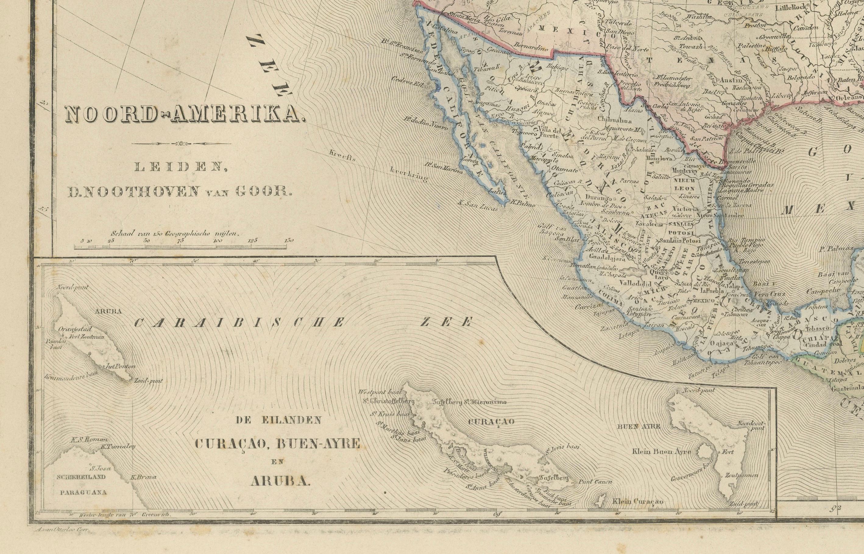 Mappa del Nord America con Stati Uniti, Canada e Messico - Nieuwe Hand-Atlas, 1876 in vendita 2