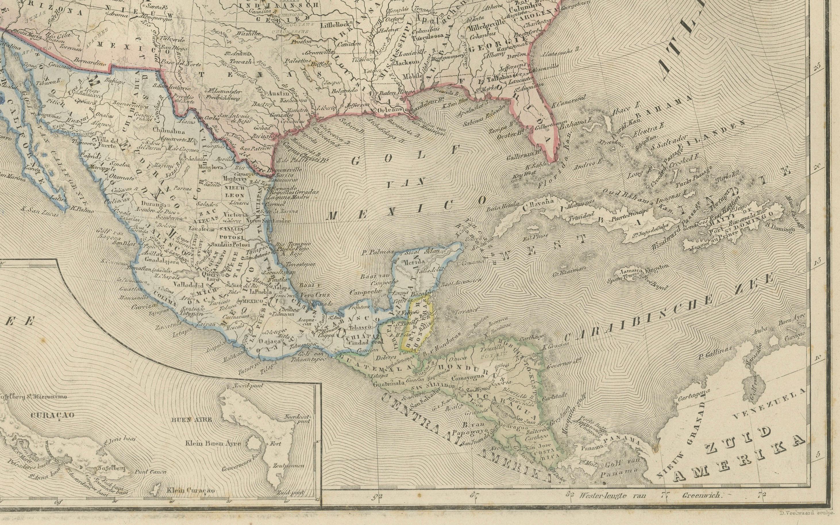 Mappa del Nord America con Stati Uniti, Canada e Messico - Nieuwe Hand-Atlas, 1876 in vendita 3