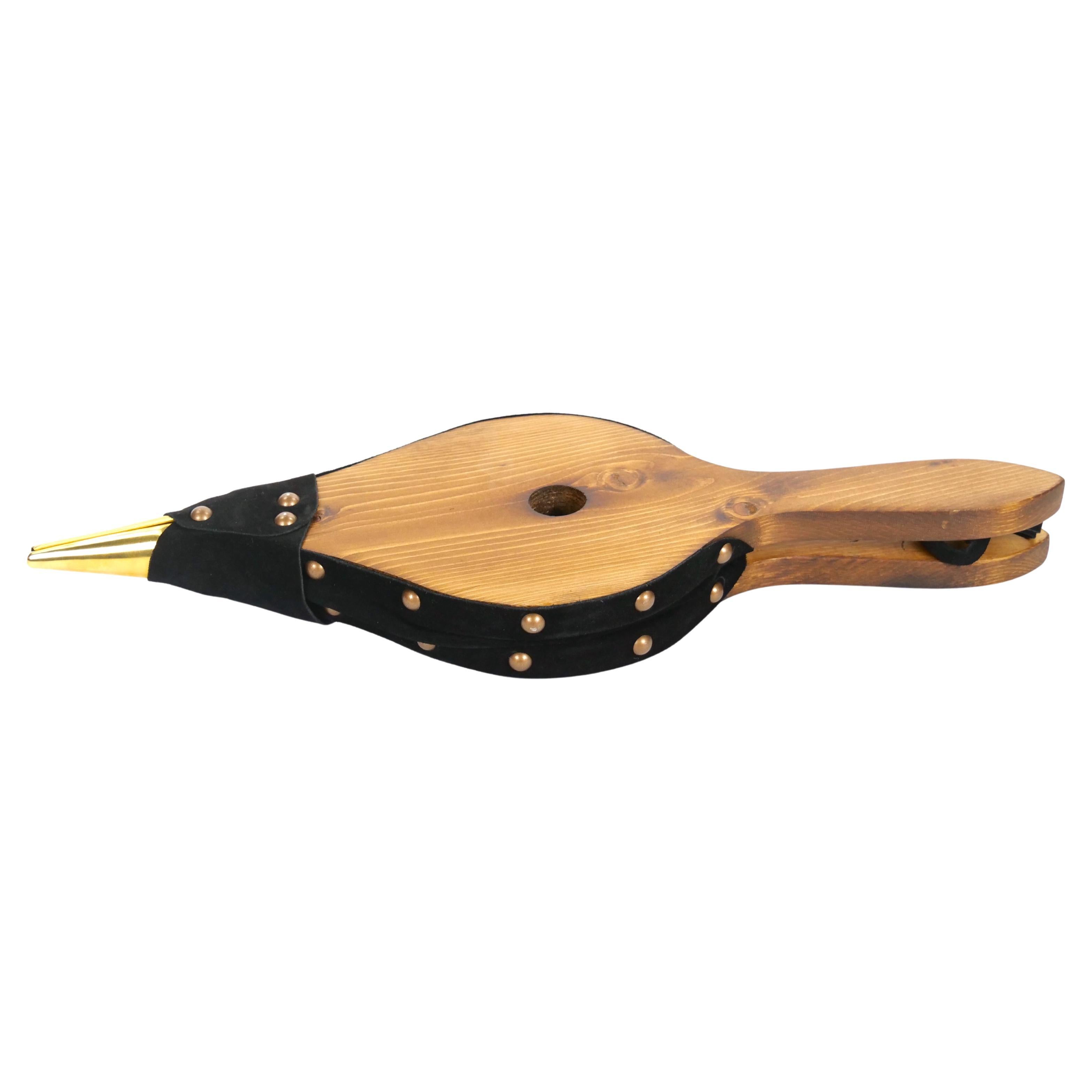 North American Hand-Carved Brass/Wood Fireplace Bellows Tool For Sale