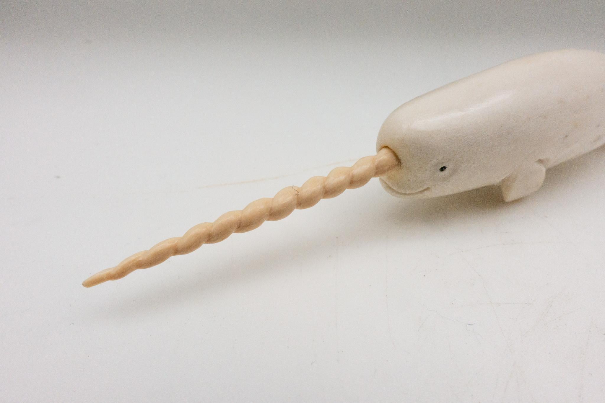 Indonesian North American Moose Antler Carving of Narwhal