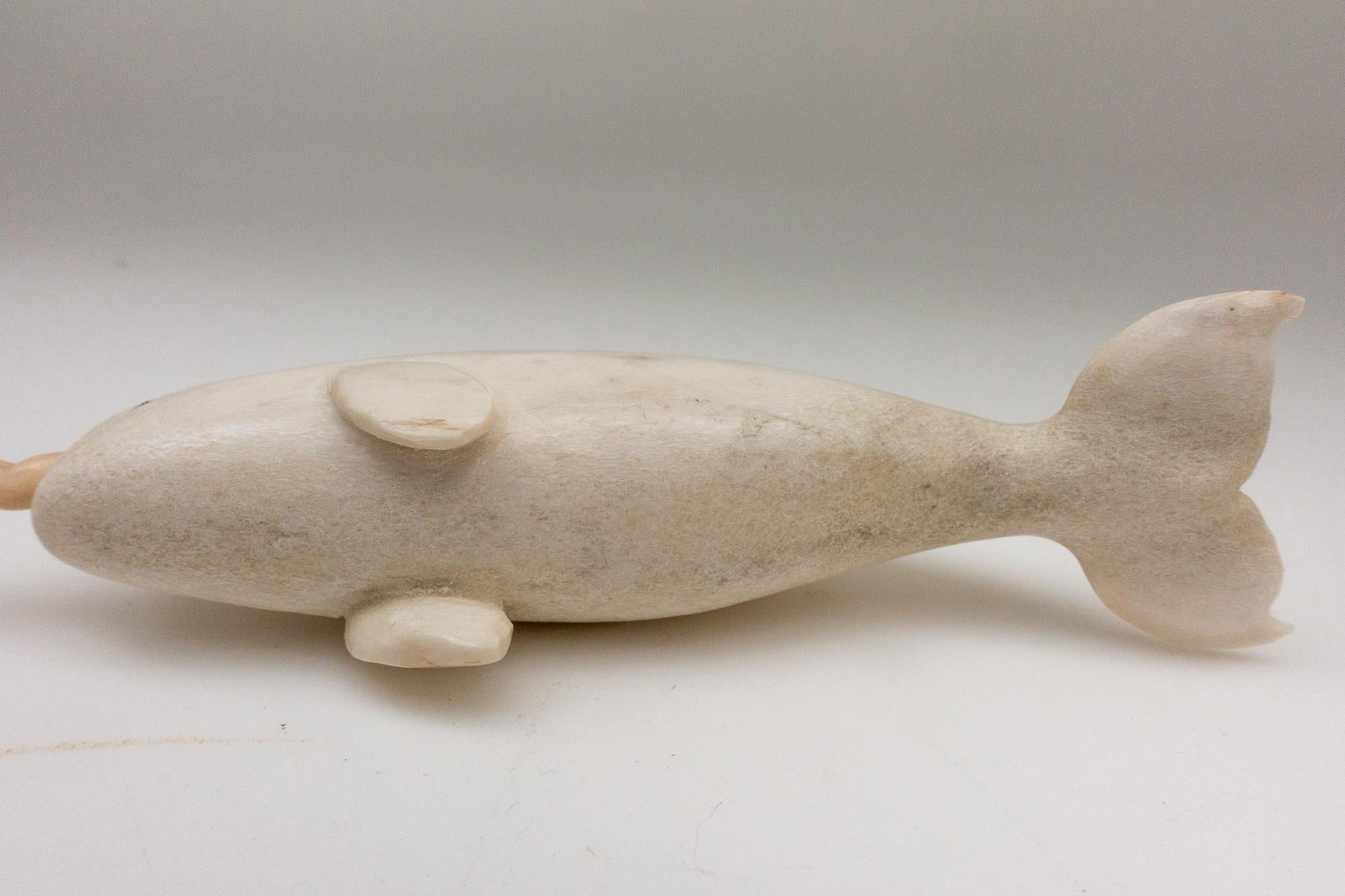 Contemporary North American Moose Antler Carving of Narwhal