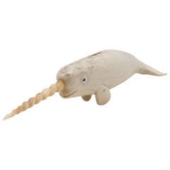 North American Moose Antler Carving of Narwhal